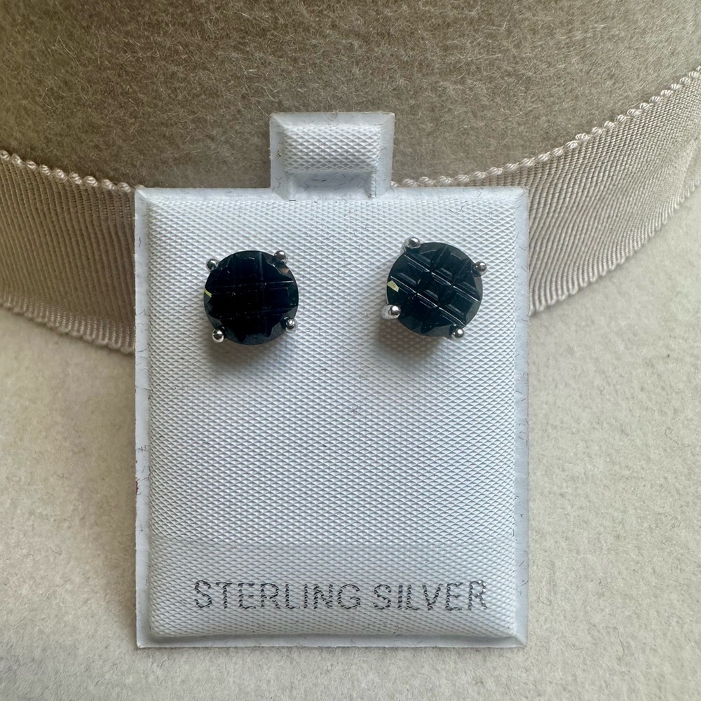 Sterling Silver 925 Stamped Black Onyx Stud Earrings New! Unique Cut